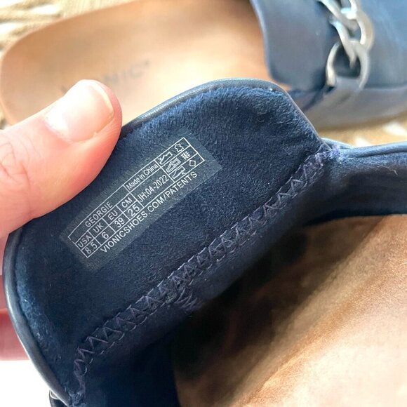 Vionic Georgie Navy Leather Chain Slip-On Mules Size 8.5 - Picture 6 of 10